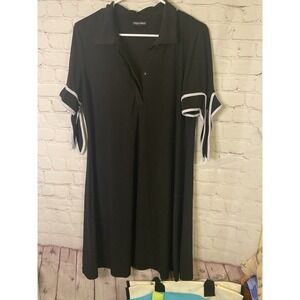 Thatch Black White Trim Short Sleeve Tie Straight Dress Size L